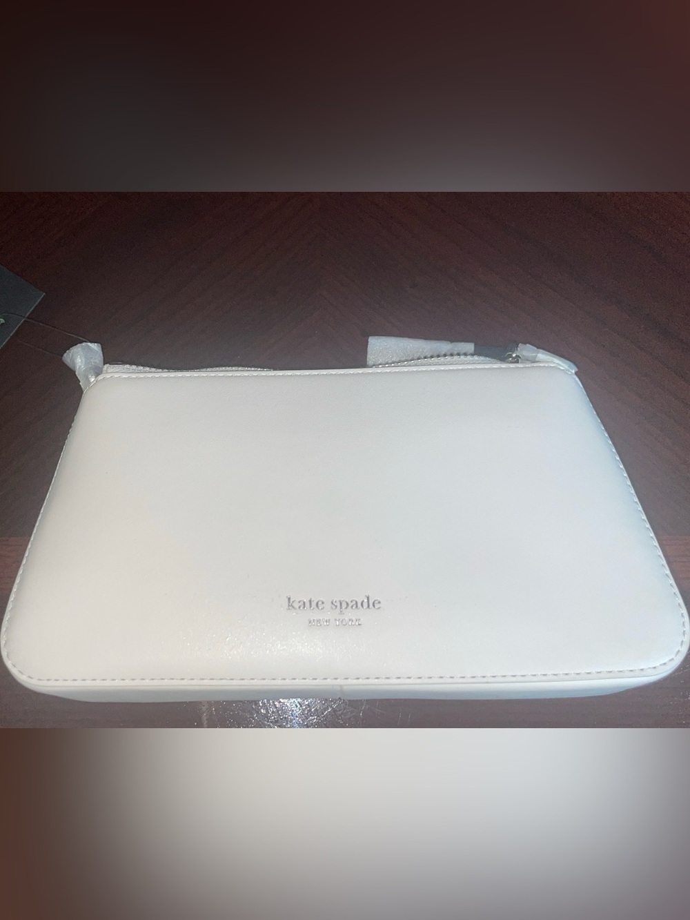 kate spade White Leather Zip Pouch Wristlet